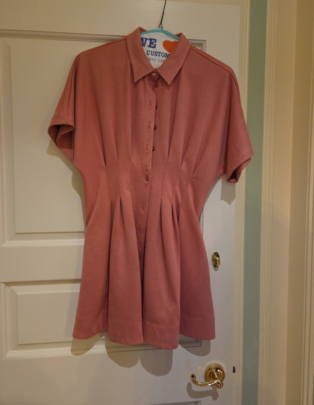 Dusty Rose Pleated Button-Down Shirt Dress